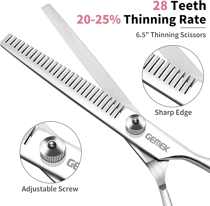 Dog Grooming Scissors with Safety Round Tips Stainless Steel Professional Dog Grooming Kit - Thinning, Curved Scissors and Comb for Cat Pet (Pink 4 in 1)