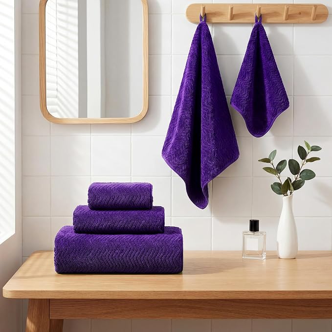 Set of 6 Oversized Bath Towel 40 x 80 Inches Jumbo Bath Sheet Absorbent Microfibers Quick Dry Towel Set with 2 Extra Large Shower Towels 2 Hand Towels 2 Washcloths for Bathroom Spa Gym(Purple)