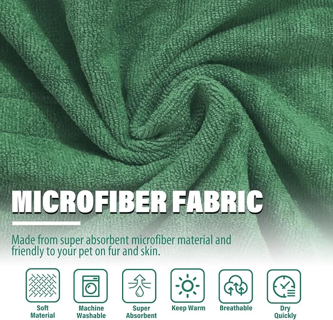 Dog Drying Coat - Fast Drying Dog Towel Robe - Microfiber Super Absorbent Pet Bathrobe, Adjustable Collar & Belly Strap Coat Pet Bath Robe Towel (Small, Green)