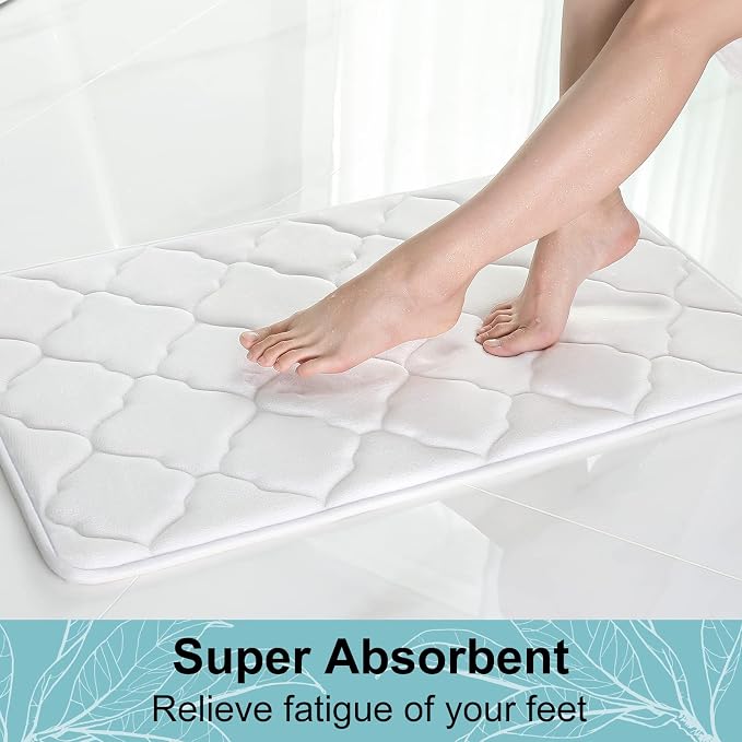 OLANLY Memory Foam Bath Mat Rug 47x17, Ultra Soft and Absorbent Bathroom Rugs, Non-Slip, Comfortable, Machine Washable Bath Carpet for Bathroom Floor, Tub, Shower and Home Decor Accessories, White