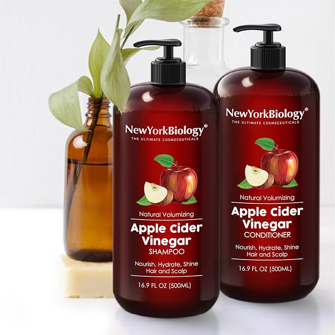 New York Biology Apple Cider Vinegar Shampoo and Conditioner Set – Helps Restore Shine, Hair Gloss and Hydration for Dry Hair & Scalp – Clarifying & Nourishing – 16.9 Fl Oz