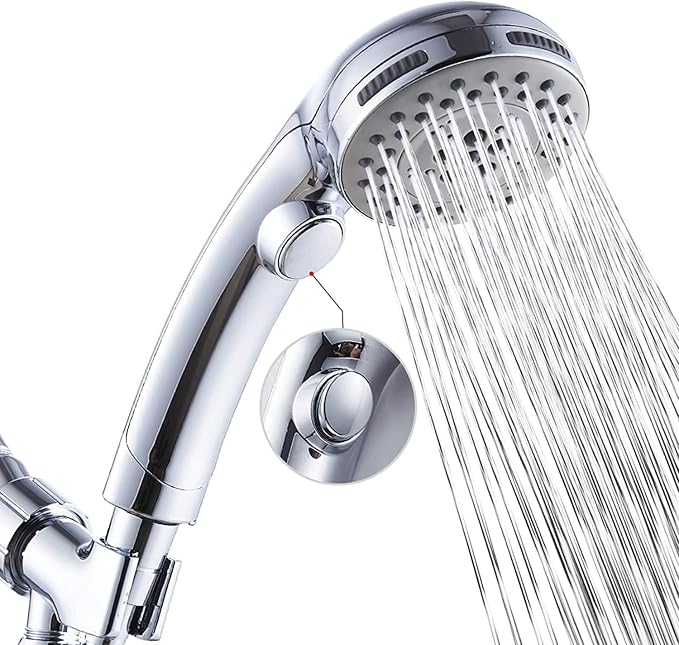 High Pressure Shower Head with Handheld Spray 6 Settings Hand Held Shower Head with On Off Switch and Spa Spray Mode 60 In Hose, Chrome