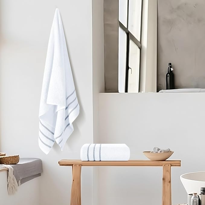 MyOwn Cotton 2 Pack Oversized Bath Towel Set 28x55 inches, Large Bath Towels, Ultra Absorbant Compact Quickdry & Lightweight Towel, Ideal for Gym Travel Camp Pool - White, 71615