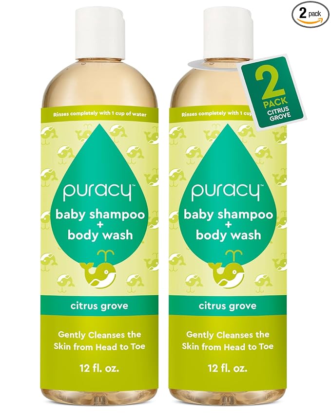 Puracy Shampoo & Body Wash for Children - Perfect Skin, Pure Ingredients with 12 Fruit & Vegetable Extracts for Silky Smooth Skin, Gentle Citrus Grove Aromas, 98.8% from Mother Nature, 12 Fl Oz (2-Pk)