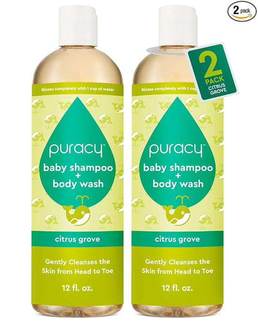 Puracy Shampoo & Body Wash for Children - Perfect Skin, Pure Ingredients with 12 Fruit & Vegetable Extracts for Silky Smooth Skin, Gentle Citrus Grove Aromas, 98.8% from Mother Nature, 12 Fl Oz (2-Pk)