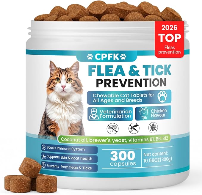 Chewable Flea Treatment for Cats Flea and Tick Prevention for Cats Chewables Fleas Chewables for Cat of All Breeds and Ages 300 Chewable Tablets