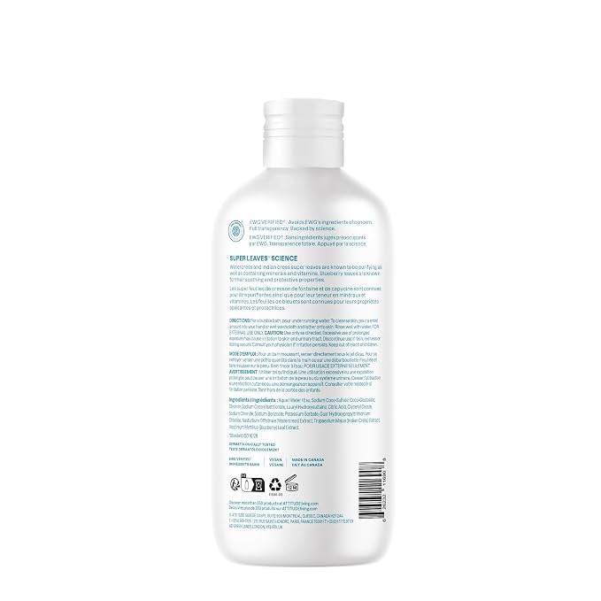 Attitude Bubble Bath, EWG Verified, Plant and Mineral-Based, Dermatologically Tested, Vegan Body Care Products, Extra Gentle, Unscented, 16 Fl Oz
