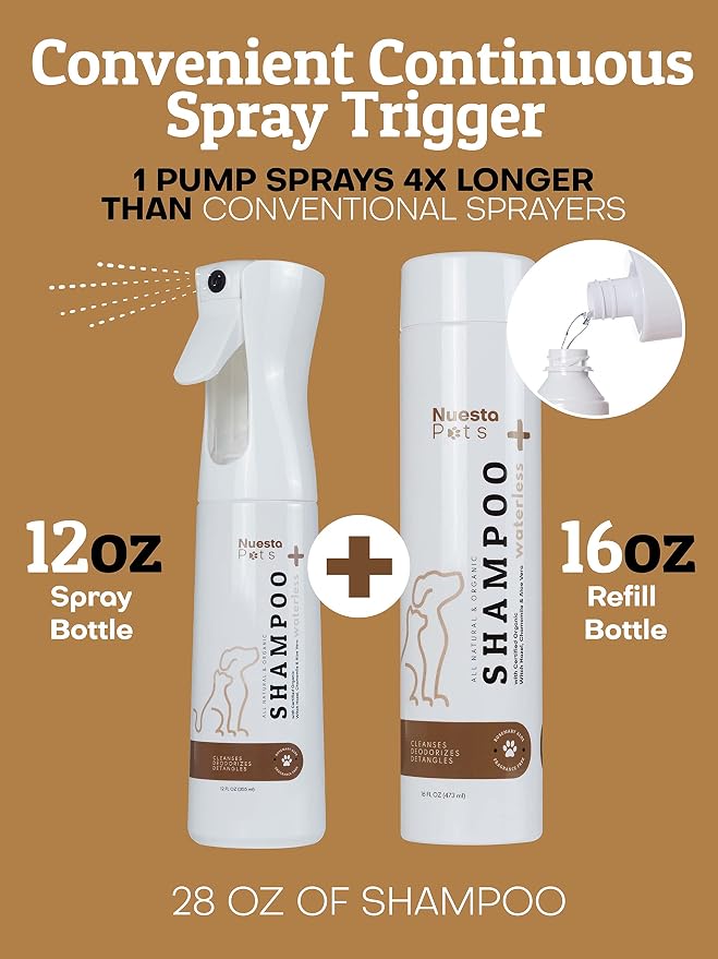 Pets Hypoallergenic Waterless Shampoo | Oat & Aloe Formula for Dogs & Cats w/ Sensitive Skin | Easy Use 4 in 1 No-Rinse Pet Shampoo, Moisturizer, Conditioner, Deodorizer | Rinse Free Dog Bath