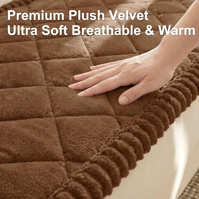 Smiry Couch Cover for Dogs, Non Slip Washable Pet Sofa Protector for Large Dogs, Cats, Fuzzy Plush Sofa Covers for 3 Cushion Couch, Against Fur, Dirt & Scratch Resistant, Brown, 35.4"×95"