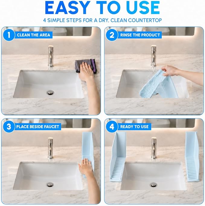 Vespara 2-Pack All-Silicone Shower Splash Guard Kit with Strong Suction Cups, Large Splash Guards for Bathtub, One-Piece Design Corner Guards to Keep Water in Shower or Bath (9.8x9.5inches) Blue