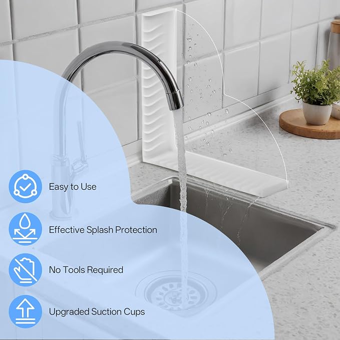 Shower Splash Guard for Bathtub, Suction Cup No Adhesive, 2 Pack | Bathtub Corner Water Guard with Anti-Scratch Smooth Edges Acrylic. Keeps Bathroom Tub Dry and Keep Water in Shower.