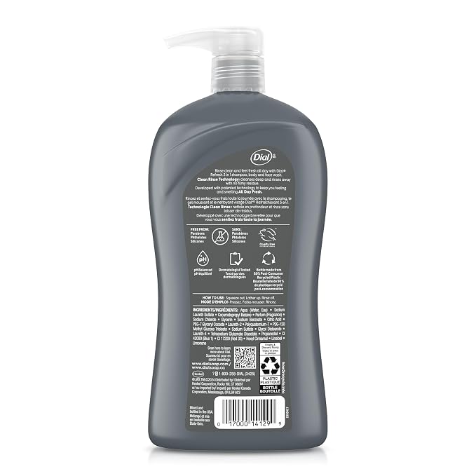 Dial Men 3in1 Body, Hair and Face Wash, Hydro Fresh, 32 fl oz