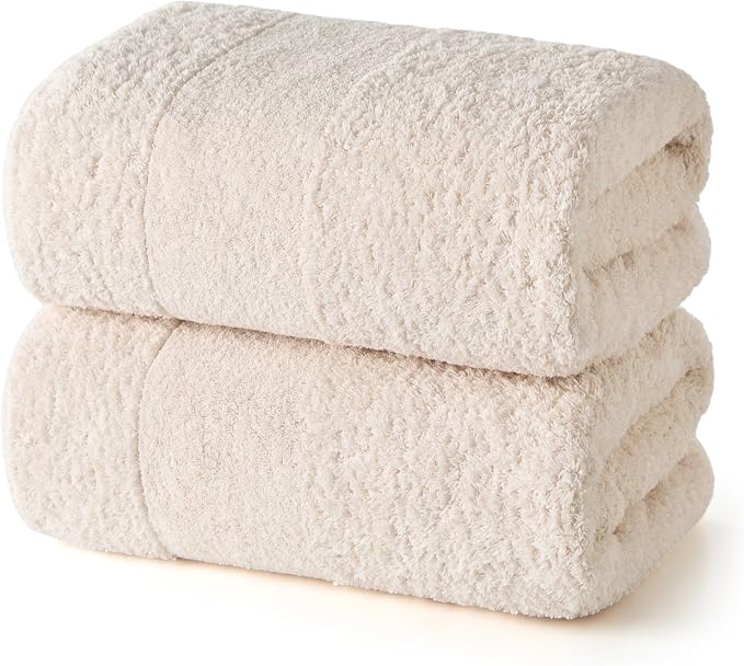 REDKISS 2 Pack Luxury 30x58 Inch Large Cotton Bath Towels Set, Sand Beige | 100% cotton luxury fabric, ultra soft, highly absorbent & quick dry sand Beige towels for bathroom, gym, hotel and spa