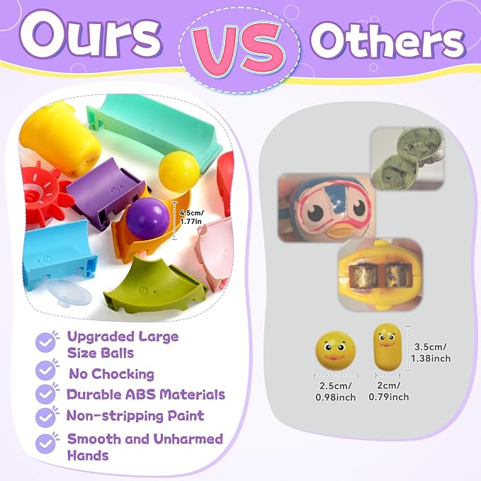 Fajiabao Bath Toys for Kids Ages 1-3 Fun DIY Bathtub Toys for Toddlers 2-4 | with Big Floating Balls Modular Track Easy-Assemble Slide for 1+ Year Old Boys Girls Gifts with Strong Suction Cups