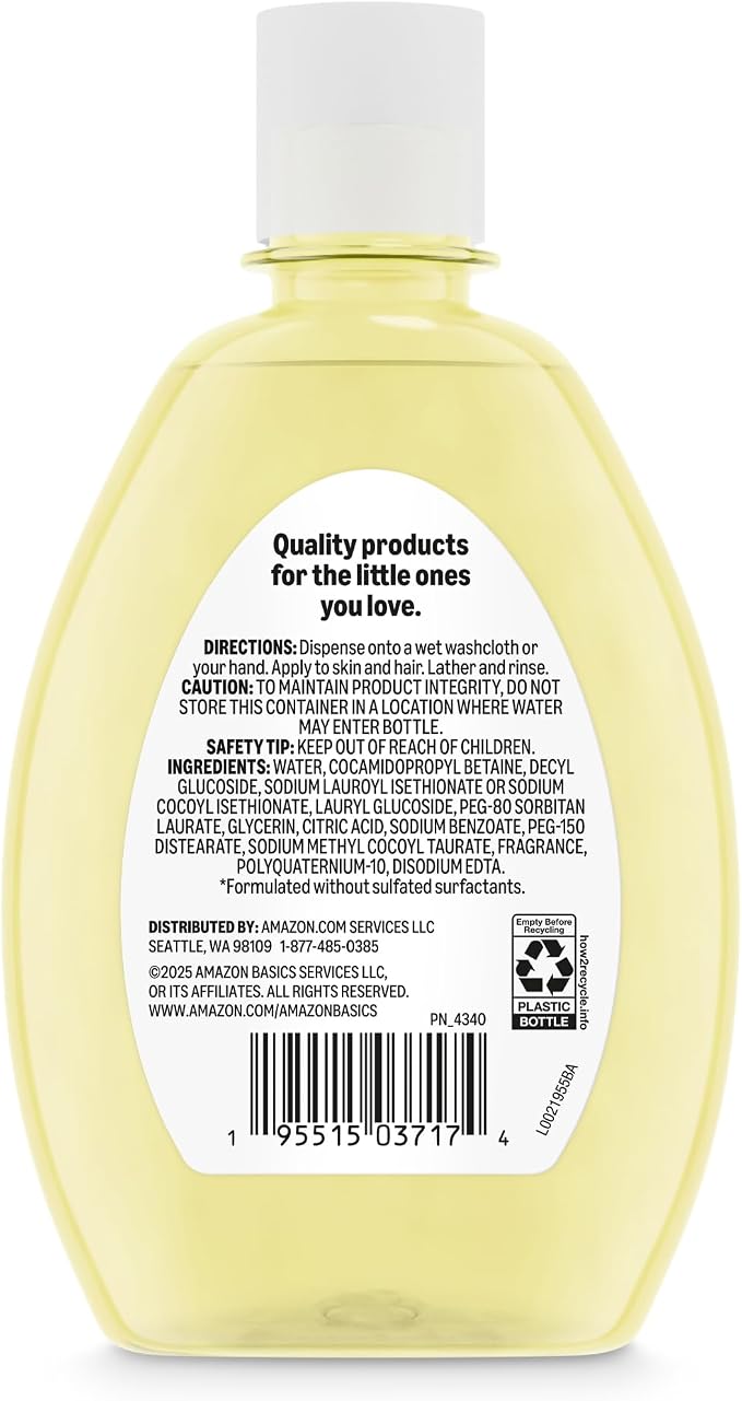 Amazon Basics Tear-Free Baby Hair and Body Wash, Lightly scented, 13.6 Fluid Ounce, 1-Pack, Packaging May Vary