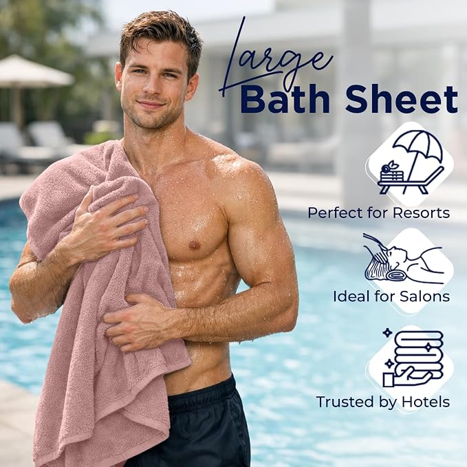 DAN RIVER 2 Pack Bath Sheets Extra Large 35x70, Large Bath Towels for Adults, XL Oversized Heavy Duty Towel Set, 600 GSM 100% Ring Spun Cotton, Soft Quick Dry, Dusty Rose