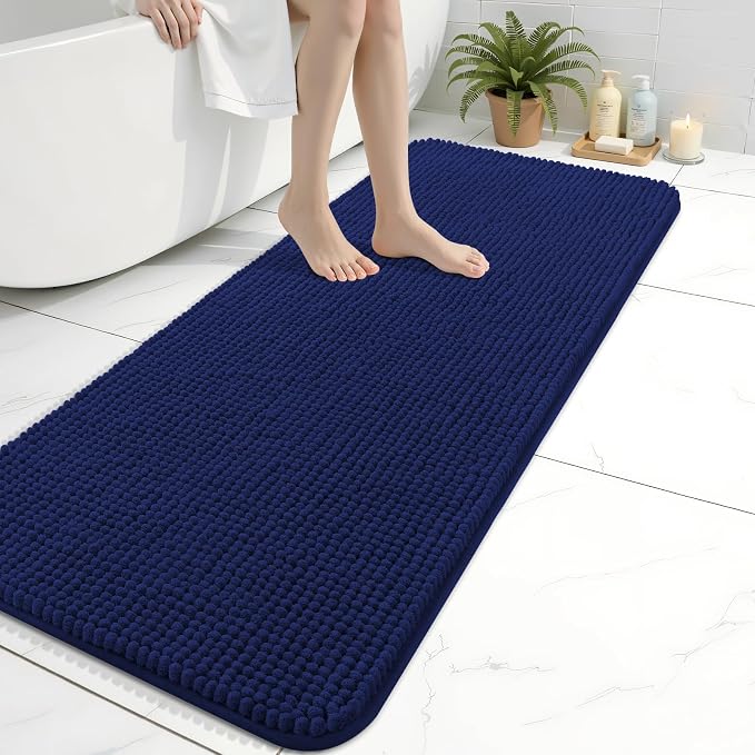Arotive Bathroom Rugs 47" x 17", Ultra Soft Absorbent Chenille Bath Rugs, Rubber Backing, Machine Washable Bath Mats for Bathroom Floor, Tub and Shower, Home Decor Accessories, Navy