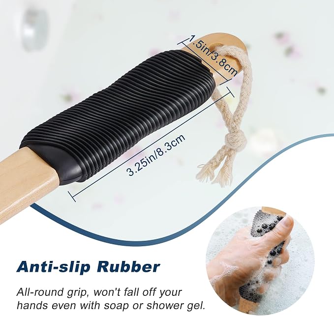 Long Handle Ergonomically Back Scrubber/Brush for Shower, Double Sided Exfoliating Body Scrubber for Women and Men (Blue) (Black (2-Pack))