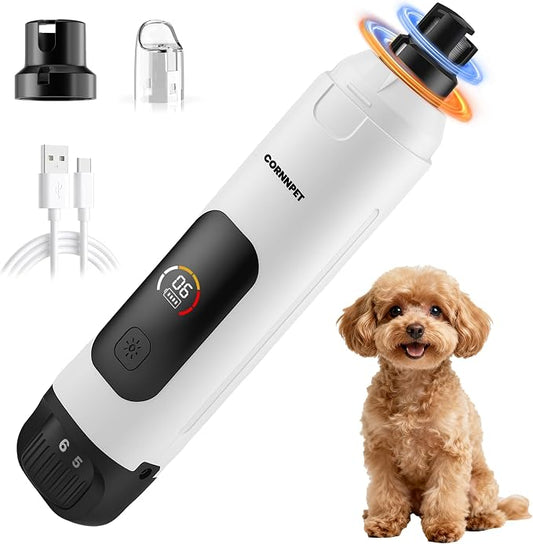 Dog Nail Grinder with New LCD Display,25dB Quiet 6-Speed Dog Nail Trimmer Avoid Anxiety,1.5H Fast Charge,2 LED Safe Lights,50% More Power - Painless Pets Nails Grinding -Snow White