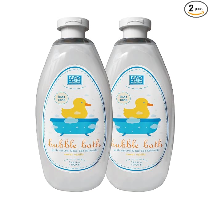 Dead Sea Collection Bubble Bath Kids with Vanilla - Cleansing and Moisturizing Liquid Bath Bubbles - Sweet Almond Oil and Pure Dead Sea Minerals - Pack of 2 Large Bottles (67.6 fl.oz)