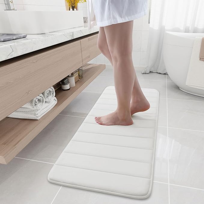 Buganda Memory Foam Bath Mat, 47" x 17", Ultra Soft Bathroom Rugs, Water Absorbent and Machine Washable Bath Rug Runner for Bathroom, Shower, and Tub, Ivory