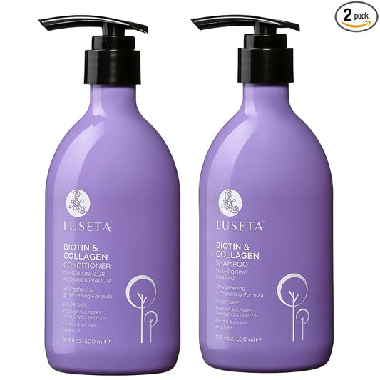 Luseta Biotin & Collagen Shampoo and Conditioner Set for Thinning Hair – Thickening & Strengthening with Argan Oil - Adds Volume, Shine & Manageability Sulfate Free, Paraben Free -16.9 fl oz (2 Pack)