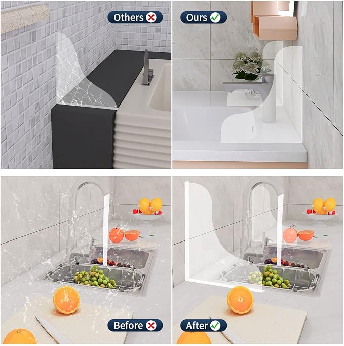 2 Pcs Shower Splash Guard for Bathtub Corner, Transparent Bathtub Shower Splash Guard with 3M Super Viscose - Transparent