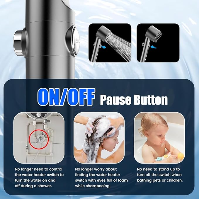 PWERAN Filtered Shower Head with Handheld, 3-PCS Filters High Pressure Shower Head with 3+1 Spray Modes for Hard Water Remove Chlorine, Detachable Showerhead with ON/OFF Switch for Pet Bath