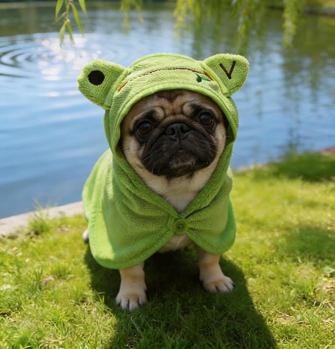 Dog Hooded Bathrobe Towel Fast Drying Absorbent Bath Warm Blanket | Green S