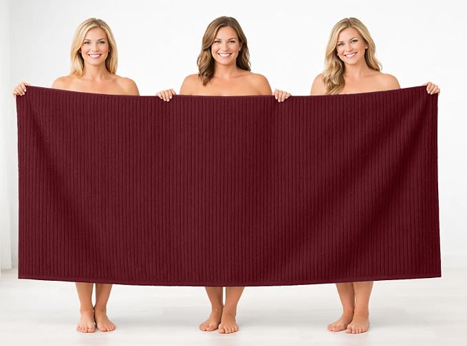 DAN RIVER Pack of 2 Bath Sheet 35x70 Inches, Ribbed Jumbo Bath Towels, Soft and Absorbent Extra Large Towels - Pomegranate