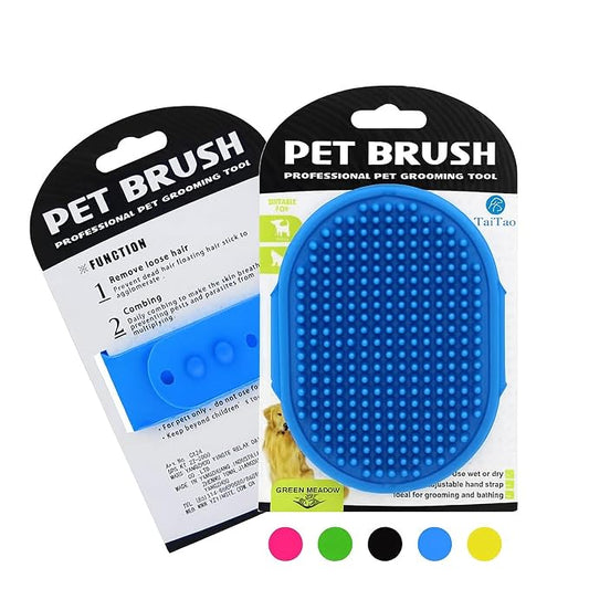 Silicone Pet Grooming Brush for Dogs & Cats – Soft Bath Brush, Gentle Deshedding & Massage Tool, Adjustable Hand Strap, Use Wet or Dry for Short & Long Hair Pets (Blue)