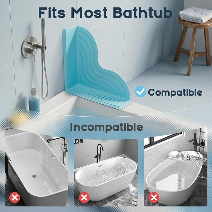 Shower Splash Guard for Bathtub 2 Packs, Silicone Bathtub Water Guard Kit, Waterproof Bath Tub Water Blocker, Shower Corner Guards to Keep Water in Shower or Bath - Blue