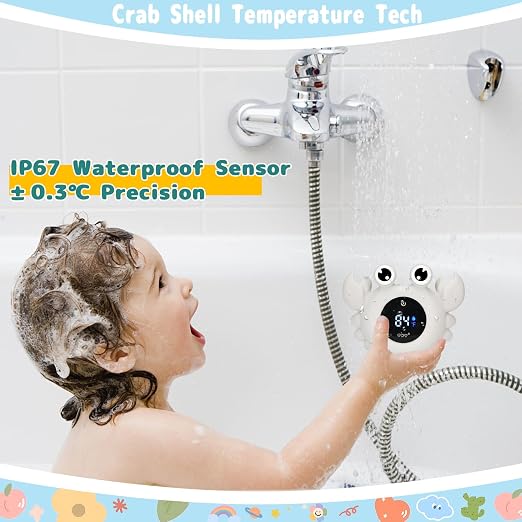 Crab Baby Bath Thermometer Toy - Digital Floating Water Thermometer with LED Display, Color Temperature Alerts & Safe Bath Sensor for Newborn, Infant Bathtub Essentials