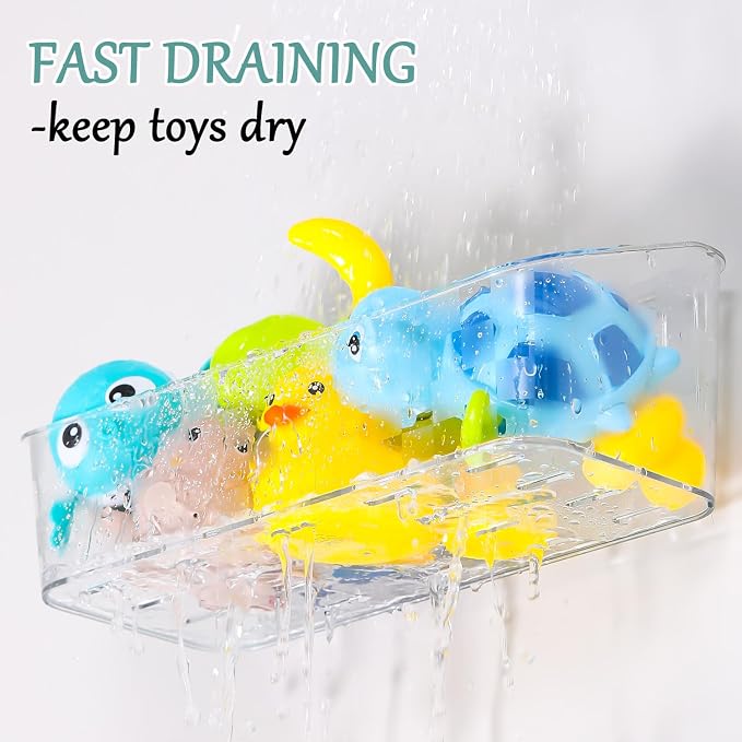 Bath Toy Storage Holder For Bathtub, Wall Mounted Shower Bath Tub Baby Toy Organizer, Hanging Clear Plastic Shower Caddy for Bathroom，2 PACK