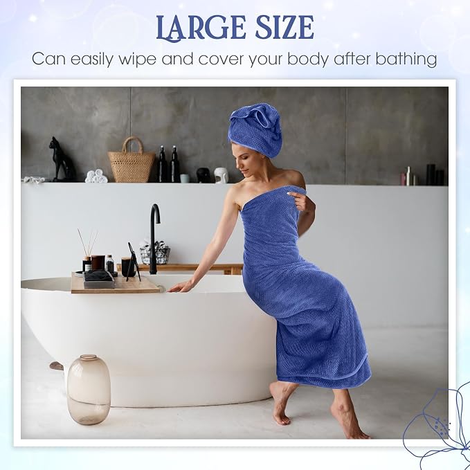 Peryiter 6 Pcs Bath Towel Set Oversized Bath Sheet Super Soft Microfiber Bathroom Sheets for Adults Quick Dry Highly Absorbent Shower Towel Sets for Bathroom Dorm Spa Gym Hotel Yoga(Dark Blue)