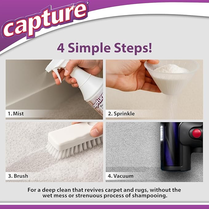 Capture Carpet & Rug Dry Cleaner: Carpet Deodorizer & Freshener Powder - Pet Odor Eliminator - Spot & Stain Remover - Fresh Natural Scent - Carpet Cleaner Powder - Dry Rug Powder Cleaner (2.5 lb)