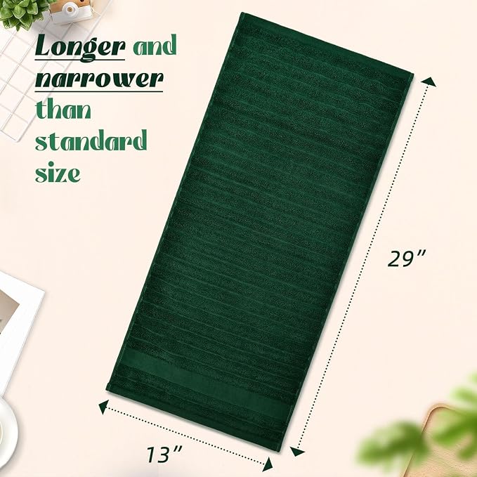 Jacquotha 4-Pack Hand Towels (Forest Green) Ribbed – Kitchen & Bathroom Premium Cotton Towels 13” x 29”, Soft and Quick Drying 480 GSM