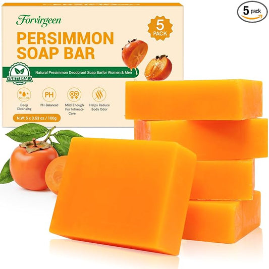 Persimmon Soap Bar for Body Odor Control – 5 PCS Natural Refreshing Body Bar Soap for Old People Smell Eliminating Body Odor, Deep Cleaning Body Face Deodorizing Odor for Women & Men All Skin Types