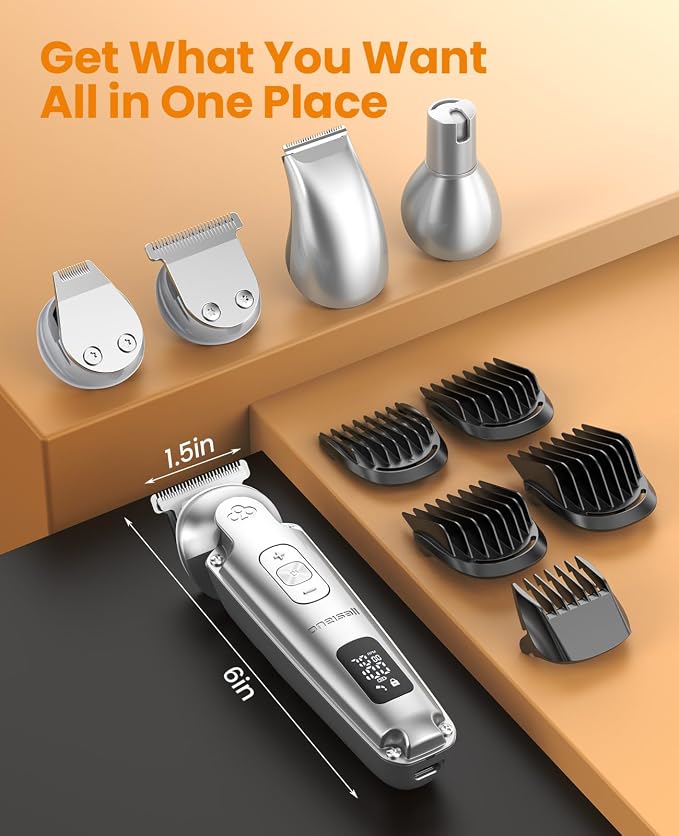 oneisall Small Dog Clippers and Paw Trimmer with Low Noise, 4 - in - 1 Cordless Dog Grooming Kit with 3 - Level Speed Clippers (7000 RPM) for Grooming Thick Hair, Waterproof Shaver for Dogs and Cats | 6000/6500/7000RPM, 3-Speed, 49dB, LED Display, IPX7...