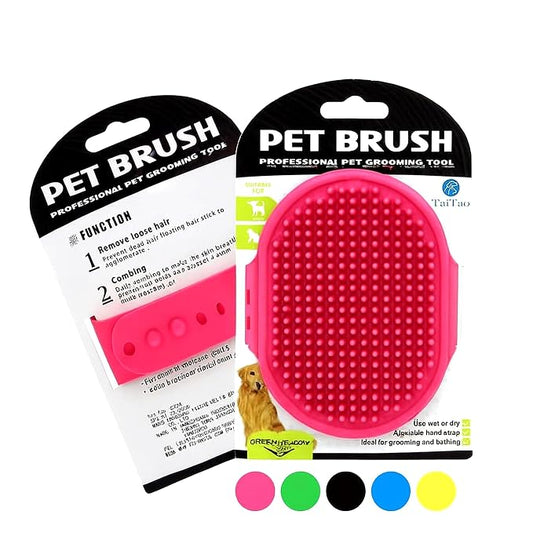 Silicone Pet Grooming Brush for Dogs & Cats – Soft Bath Brush, Gentle Deshedding & Massage Tool, Adjustable Hand Strap, Use Wet or Dry for Short & Long Hair Pets (Pink)