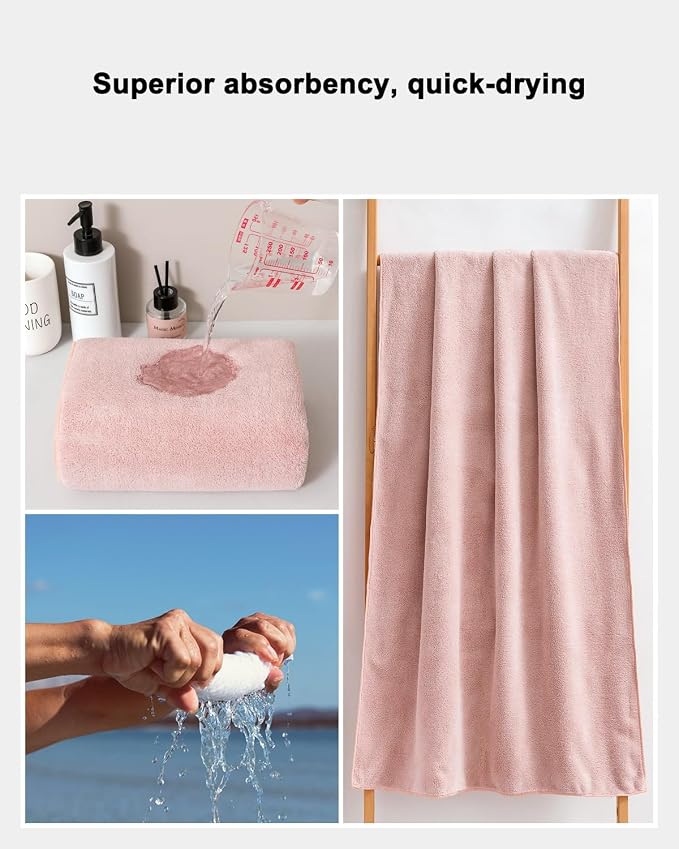sakano Microfiber Bath Towel Set Ultra Soft Absorbent Speedy Drying Fade Resistant, 4 Bath Towels and 4 Hand Towels, Perfect for Family Bathroom, Gym, and Spa Use - Pink