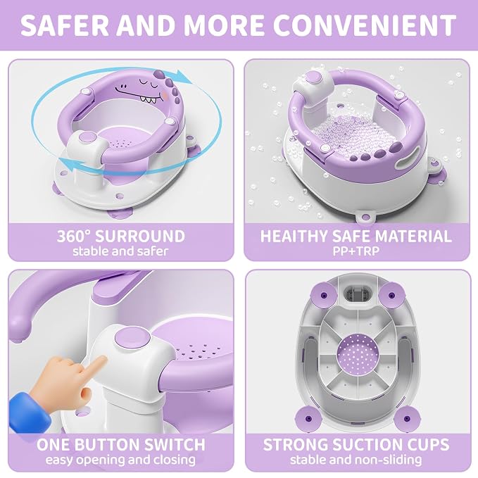 TPN Baby Bath Seat for Babies 6 Months & Up, Non-Slip Toddler Bath Seat with 5 PCS Waterproof Emoji Stickers, Portable Infant Bath Seat for Baby (Lavender)