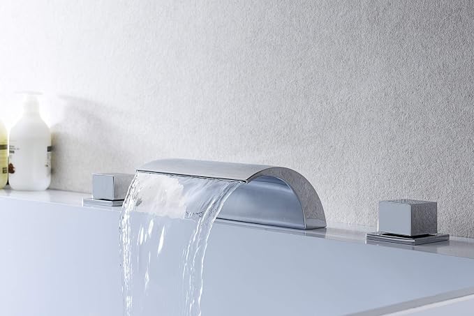 sumerain Deck Mount Tub Faucet, 2 Handle Waterfall Roman Tub Faucet, Chrome Finish