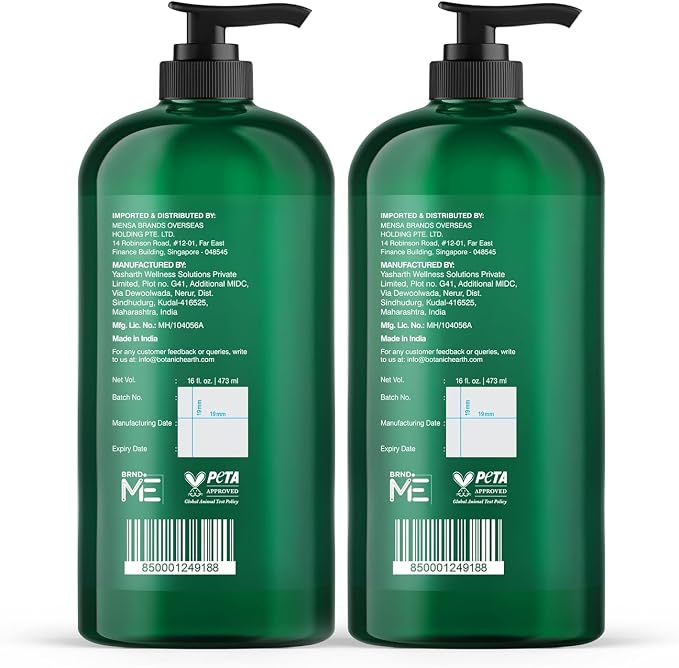 Botanic Hearth Tea Tree Body Wash, 16 Fl Oz (473 ml) Pack of 2 | With Tea Tree Oil, Peppermint & Sea Buckthorn | Gently Cleanses, Refreshes & Nourishes Skin | Sulfate & Paraben Free | For Men & Women