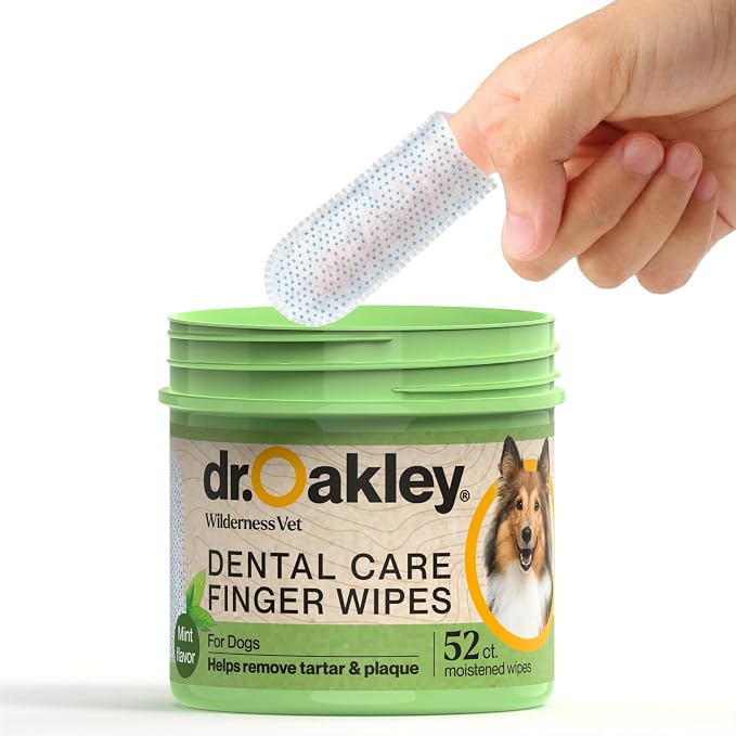 Dr. Oakley Dog Dental Wipes Finger Dental Care - Mint Flavor | Teeth Cleaner, Plaque Remover