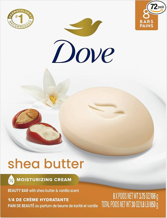 Dove Beauty Bar Soap Shea Butter,for Nourished,Radiant Skin,Enriches Skin 3.75 oz,(Pack of 72)