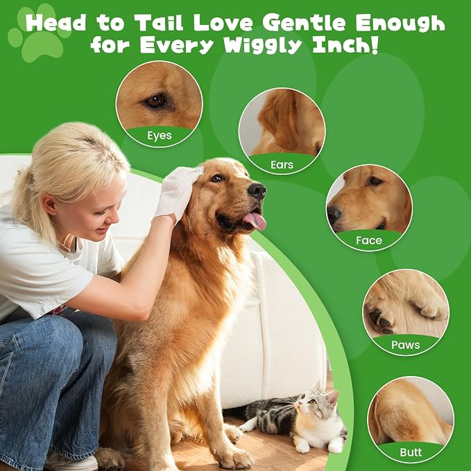 Pet Glove Wipes for Dogs & Cats, 32 Individually Wrapped Packs, Safe for Sensitive Skin, Quick Deodorizing, Loose Hair Removal, Full Body Grooming for Fur, Paws, Eyes & Ears, Bath & Travel | Dog Bath Gloves Pet Wipes Gloves 32 Individual Packing for Qu...
