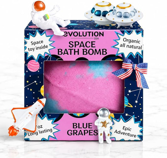 EvolutionUSA 1 Space Bath Bomb for Boys & Girls - Planet Bath Ball with Toy Hidden Inside, Organic Hypoallerganic Space Childrens Bathbomb, Cosmic Fun Bath Bomb Gift Set Birthday, Christmas, Easter