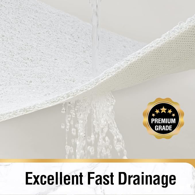HITSLAM Shower mat Non Slip, 24 x 32 Inch Bathtub Mat Non Slip with Drain, Soft PVC Loofah Shower Bath Mat for Tub, Quick Drying Bathroom Shower Mat, White