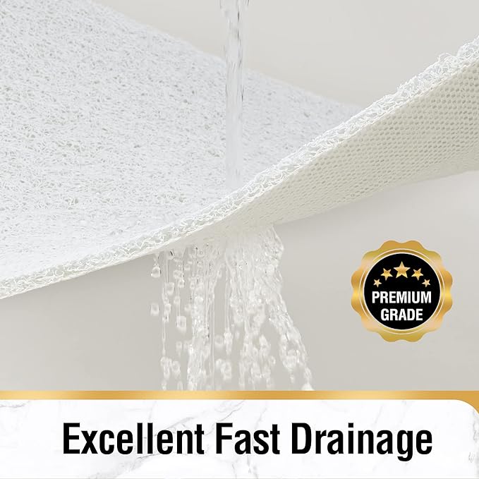 HITSLAM Square Shower Mat, 24 x 24 Inch Non Slip Bath Mat for Tub, Soft PVC Loofah Bathtub Mats with Drain Holes, Quick Drying Bathroom Stall Floor Mat, Bathroom Accessories Without Suction Cup, White